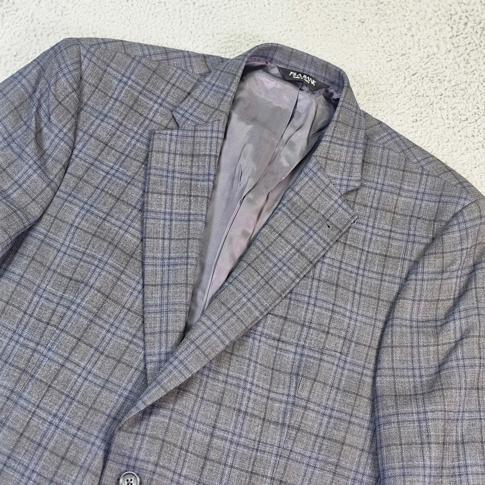 Jos. A. Bank Sport Coat Mens‎ 44L Gray Plaid 100% Wool Two Button Blazer Jacket